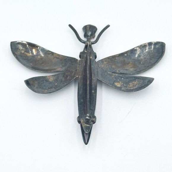 Vintage Jolle Sterling Dragonfly Brooch Pin Rhinestone Head / Purple Body - Picture 7 of 10